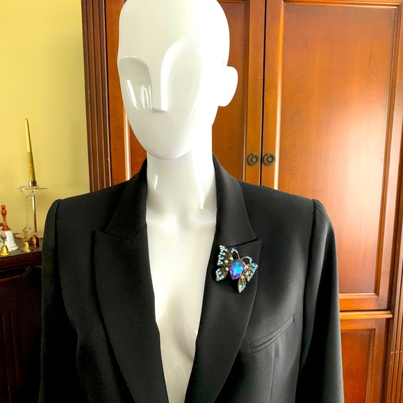 Large shiny blue crystal butterfly brooch pin back - Picture 11 of 13